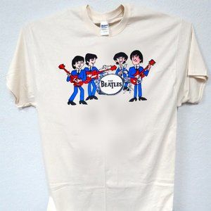 BEATLES, CARTOON BAND COOL MEN'S IVORY TEE T-568